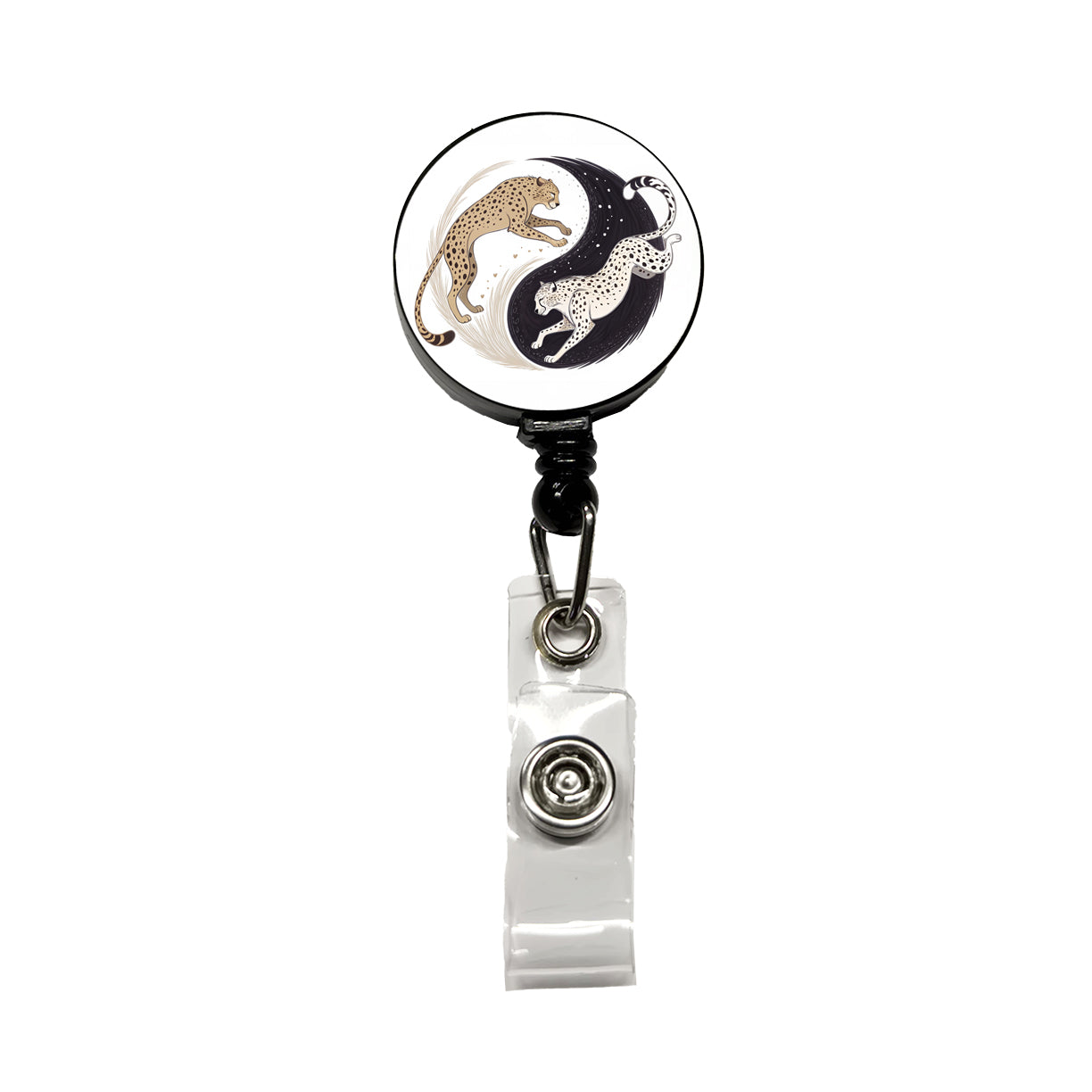 Two Cheetahs Yin Yang Retractable ID Key Card Name Tag Badge Holder with Clip