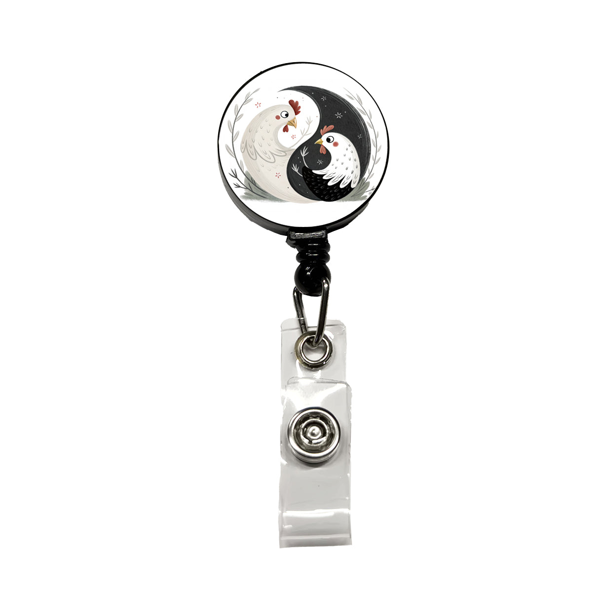 Two Chickens Yin Yang Retractable ID Key Card Name Tag Badge Holder with Clip