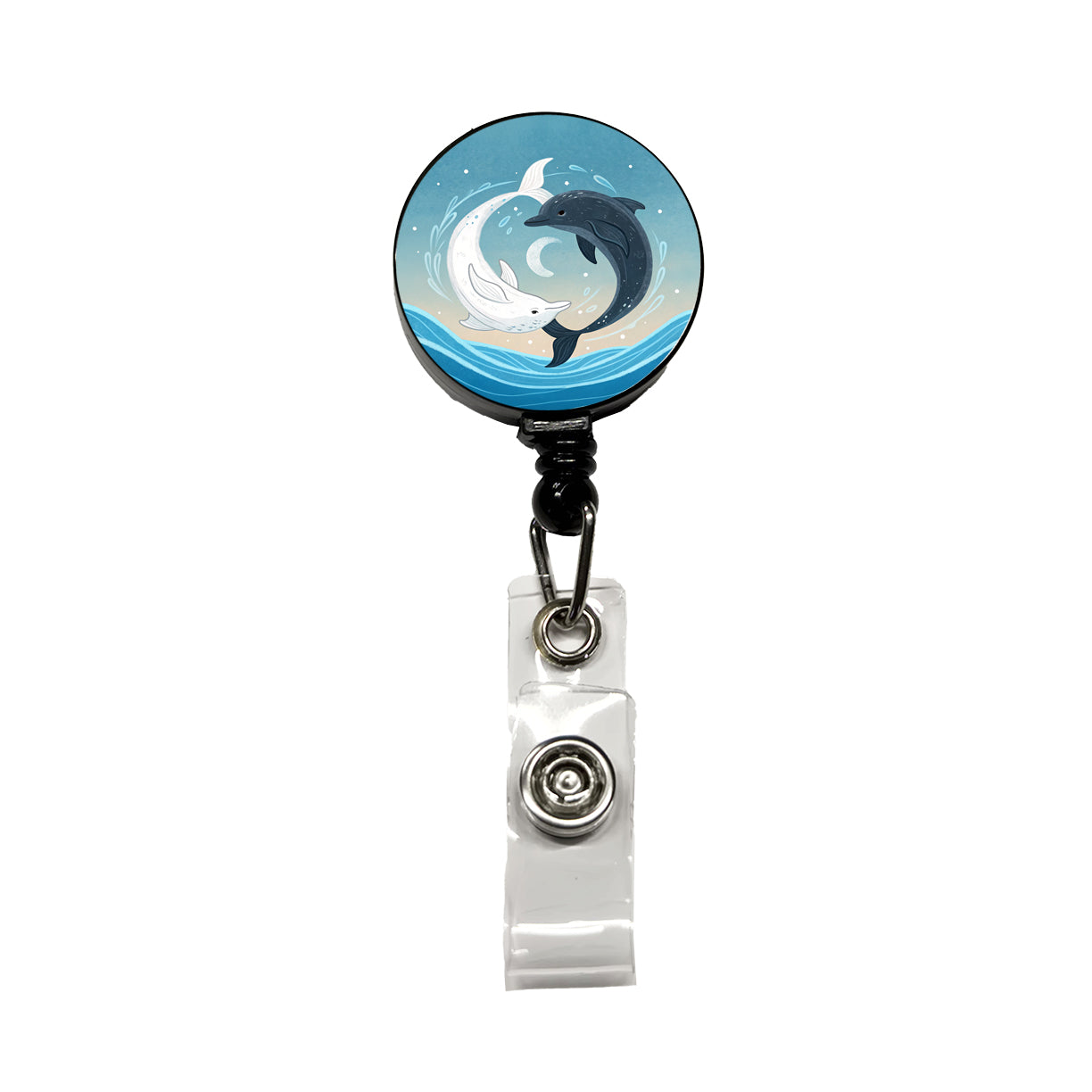 Two Dolphins Yin Yang Dark Light Retractable ID Key Card Name Tag Badge Holder with Clip