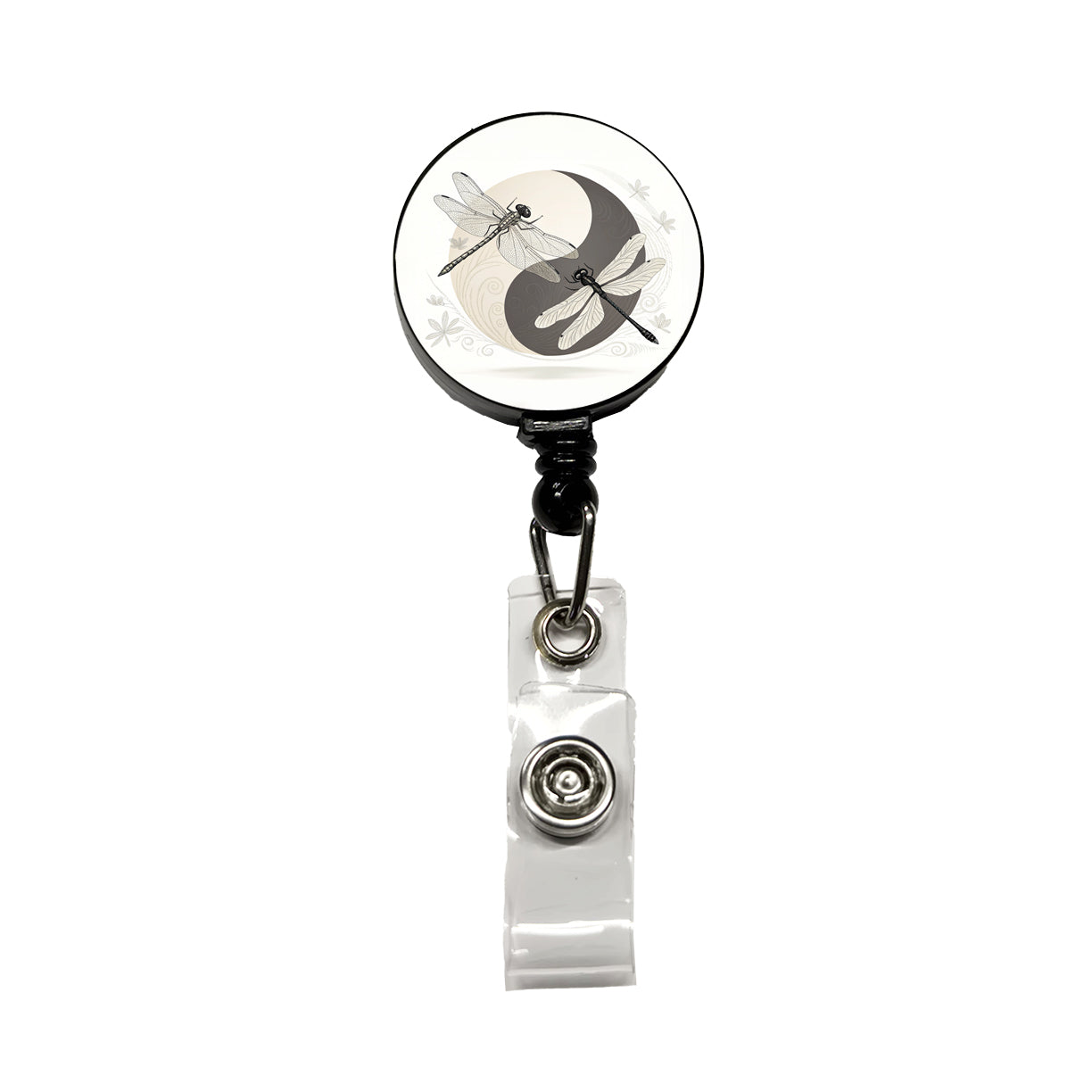 Two Dragonflies Yin Yang Retractable ID Key Card Name Tag Badge Holder with Clip