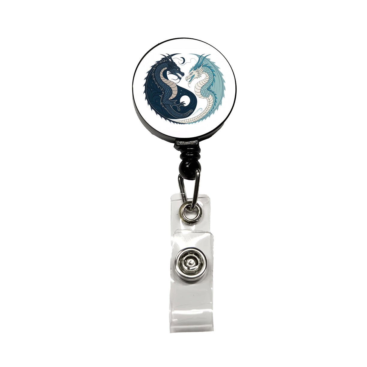 Two Dragons Yin Yang Dark Light Retractable ID Key Card Name Tag Badge Holder with Clip