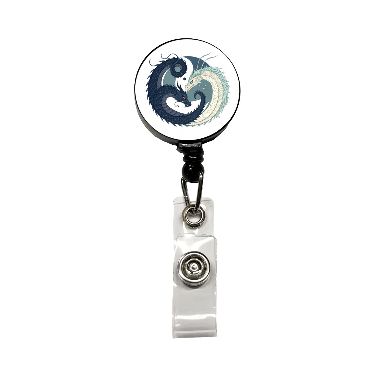 Two Dragons Yin Yang Retractable ID Key Card Name Tag Badge Holder with Clip