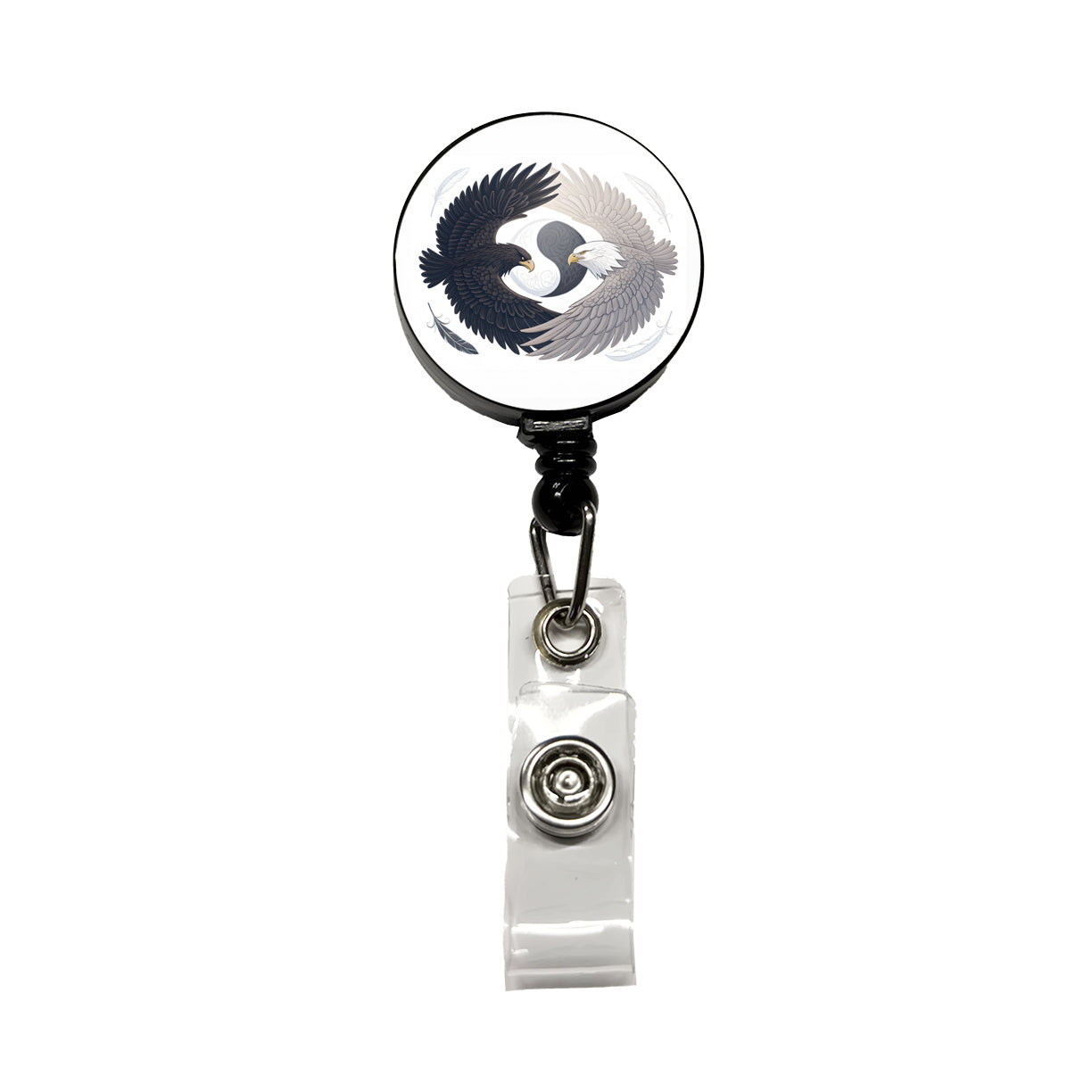 Two Eagles Yin Yang Dark Light Retractable ID Key Card Name Tag Badge Holder with Clip