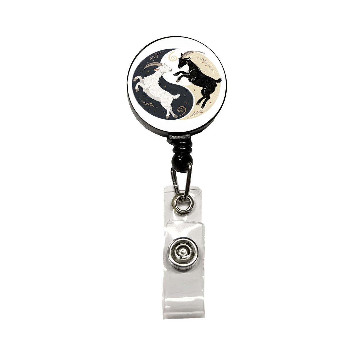 Two Goats Yin Yang Retractable ID Key Card Name Tag Badge Holder with Clip