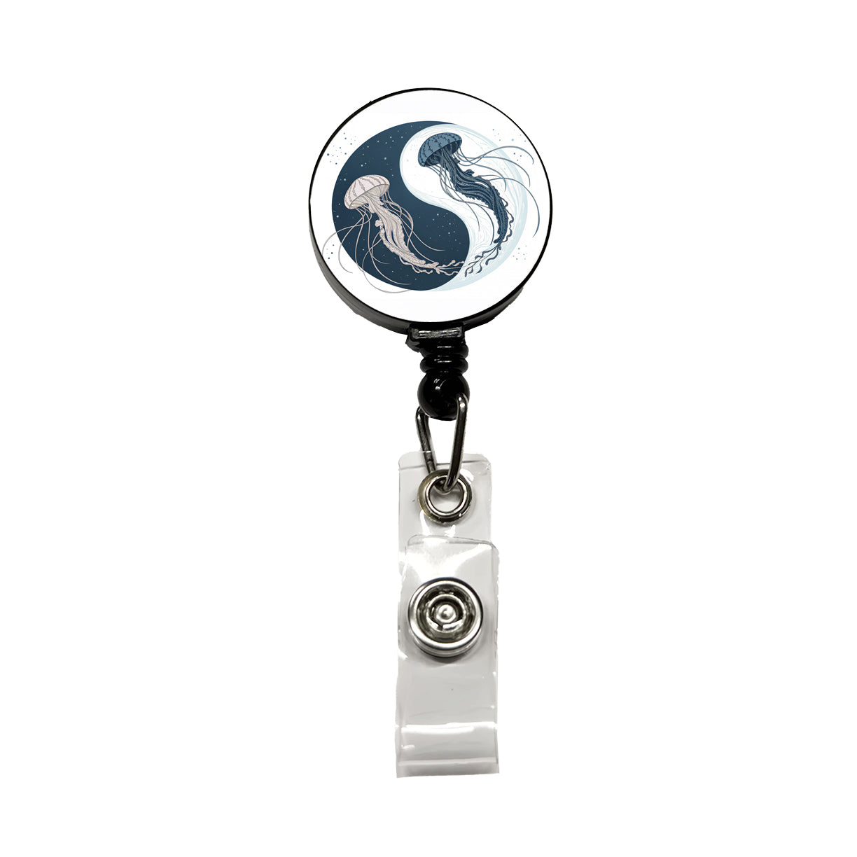 Two Jellyfish Yin Yang Retractable ID Key Card Name Tag Badge Holder with Clip