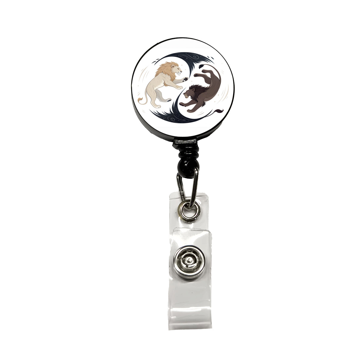 Two Lions Yin Yang Dark Light Retractable ID Key Card Name Tag Badge Holder with Clip