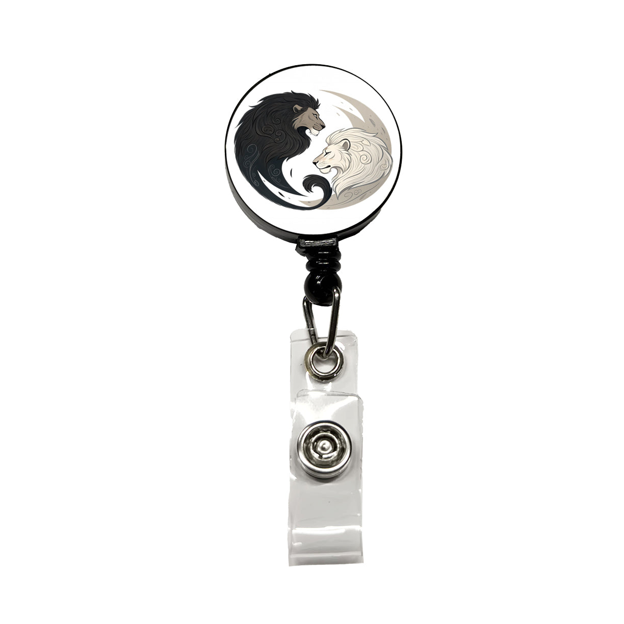 Two Lions Yin Yang Retractable ID Key Card Name Tag Badge Holder with Clip