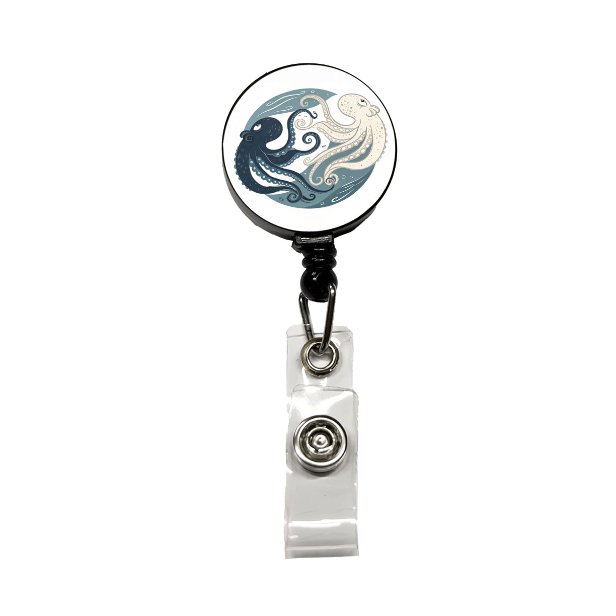 Two Octopus Yin Yang Retractable ID Key Card Name Tag Badge Holder with Clip