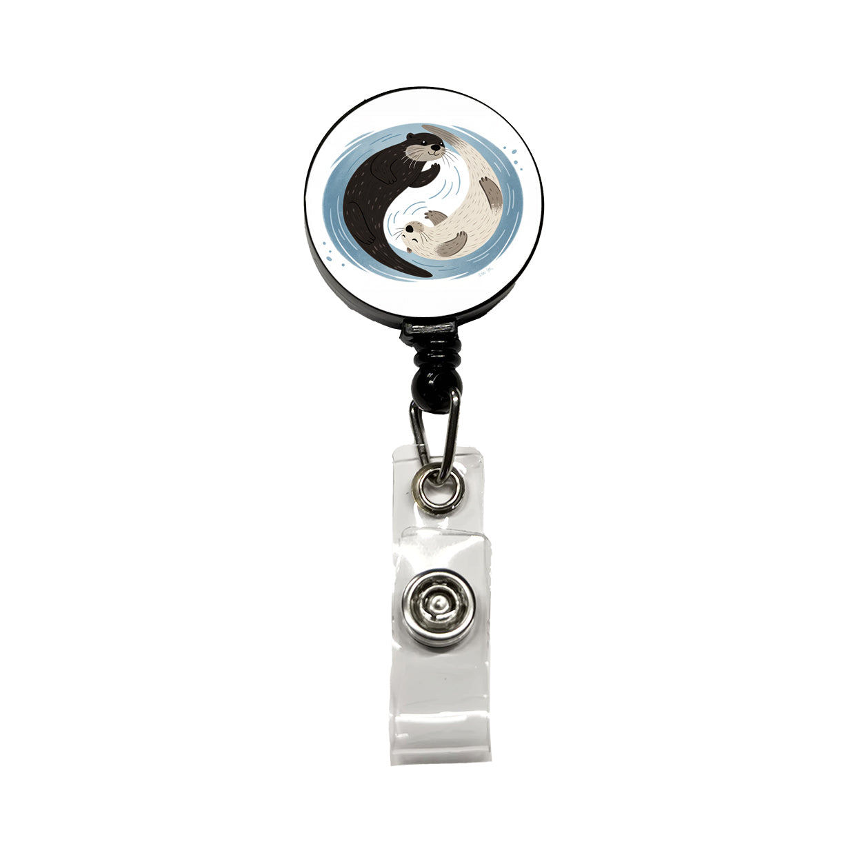 Two Otters Yin Yang Cute Retractable ID Key Card Name Tag Badge Holder with Clip