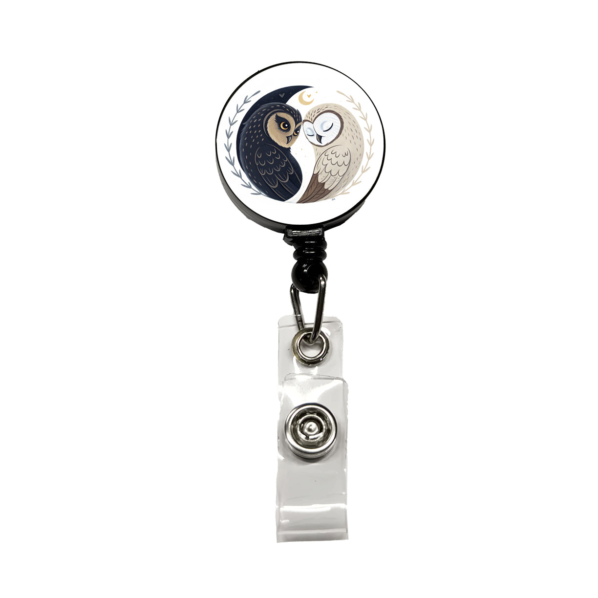 Two Owls Yin Yang Retractable ID Key Card Name Tag Badge Holder with Clip