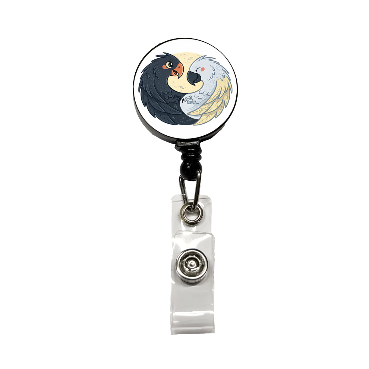 Two Parrots Yin Yang Retractable ID Key Card Name Tag Badge Holder with Clip