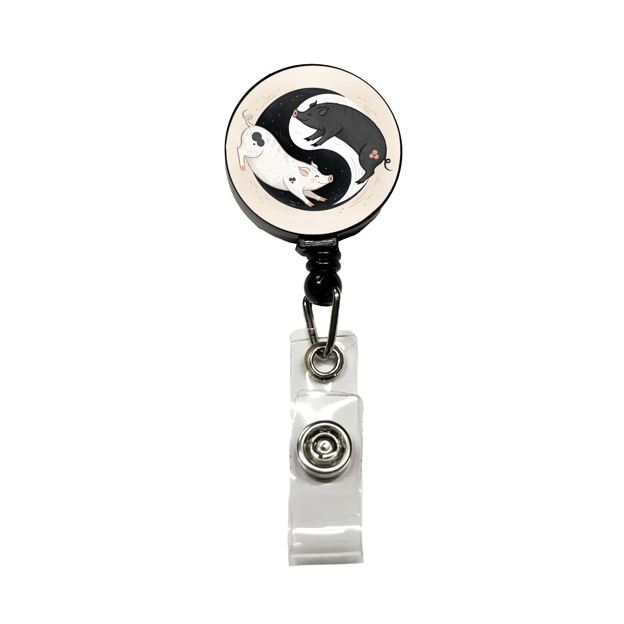 Two Pigs Yin Yang Cute Retractable ID Key Card Name Tag Badge Holder with Clip