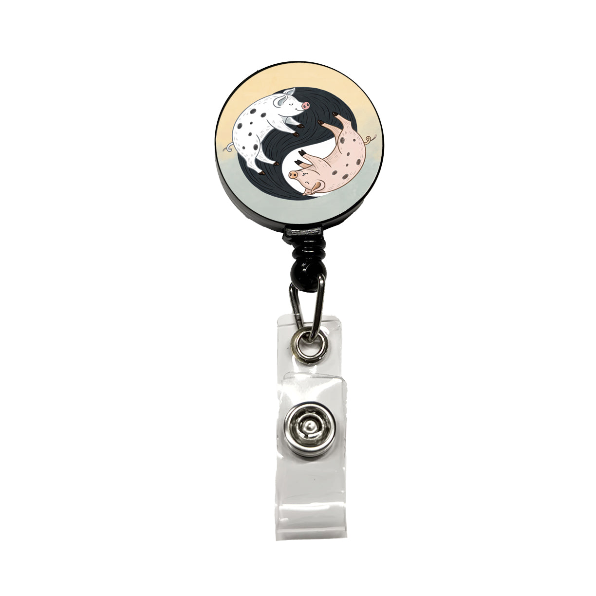 Two Pigs Yin Yang Sweet Retractable ID Key Card Name Tag Badge Holder with Clip