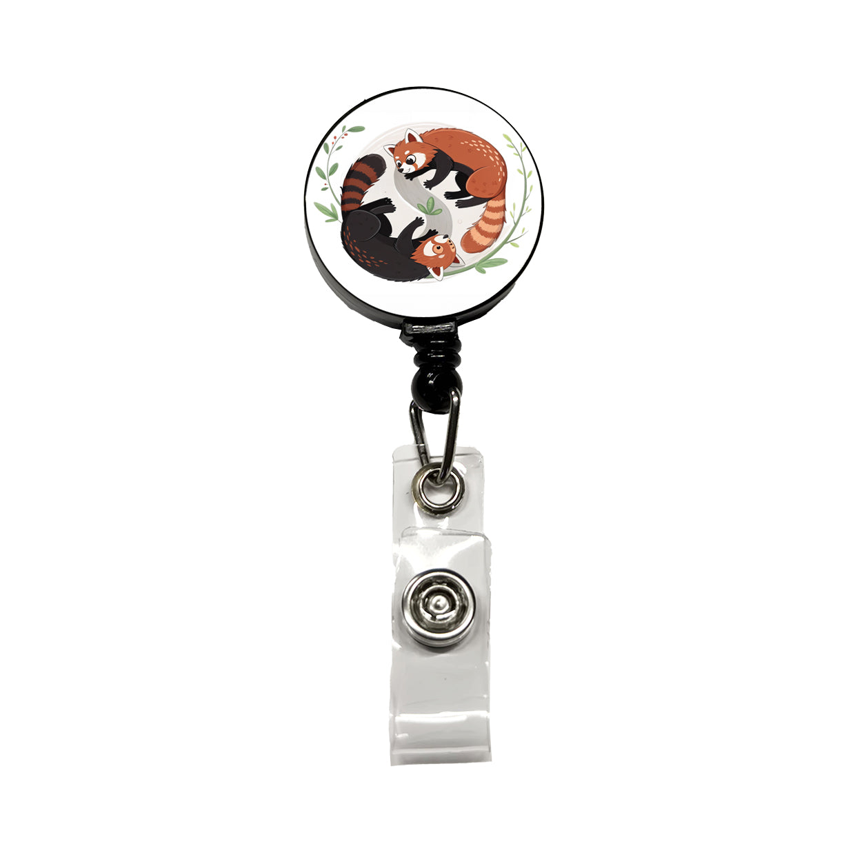 Two Red Pandas Yin Yang Cute Retractable ID Key Card Name Tag Badge Holder with Clip