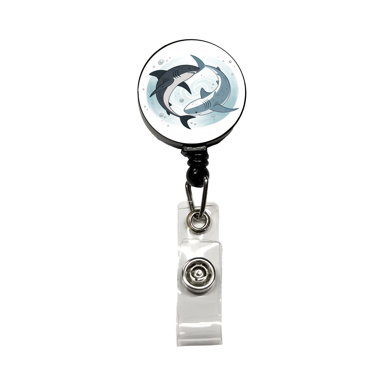 Two Sharks Yin Yang Retractable ID Key Card Name Tag Badge Holder with Clip