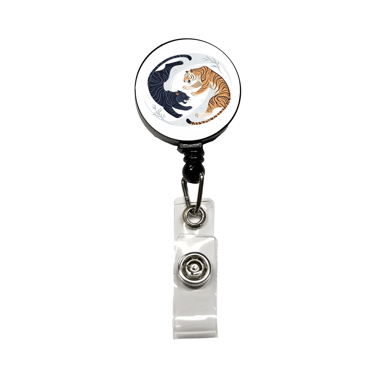 Two Tigers Yin Yang Illustration Retractable ID Key Card Name Tag Badge Holder with Clip