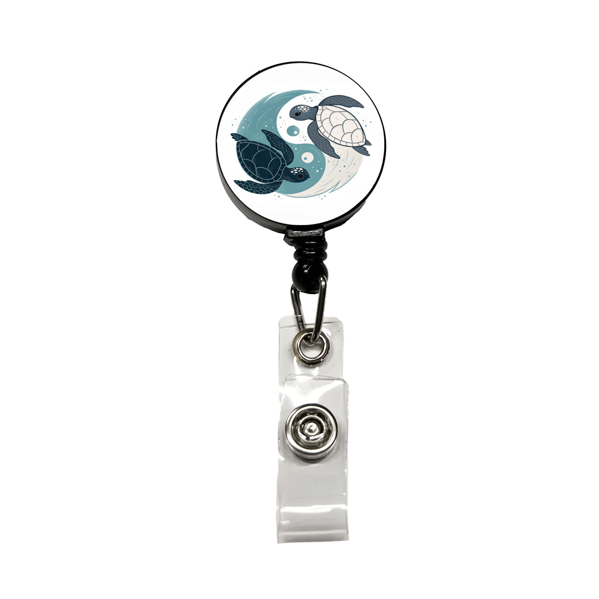Two Turtles Yin Yang Swimming Retractable ID Key Card Name Tag Badge Holder with Clip
