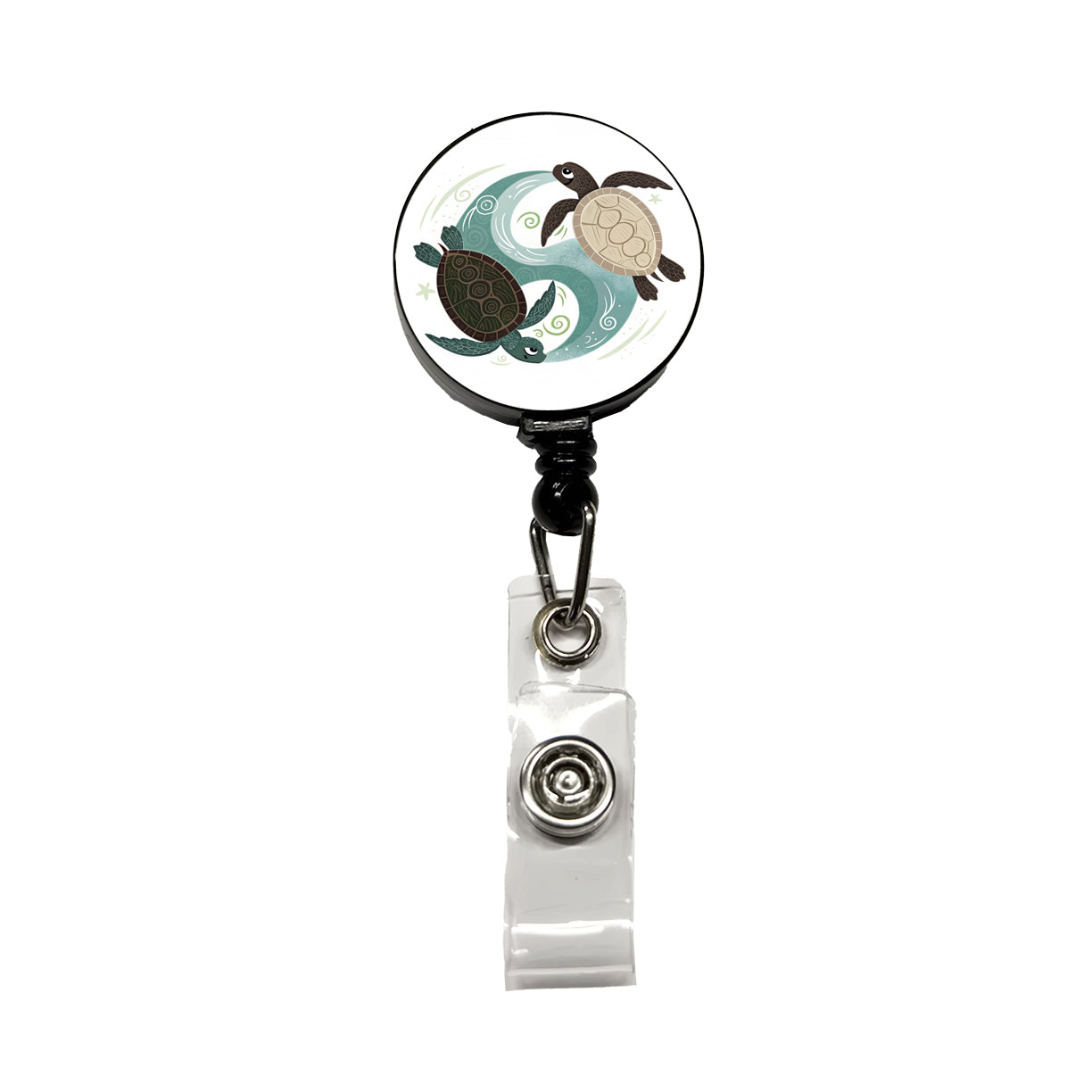 Two Turtles Yin Yang Retractable ID Key Card Name Tag Badge Holder with Clip