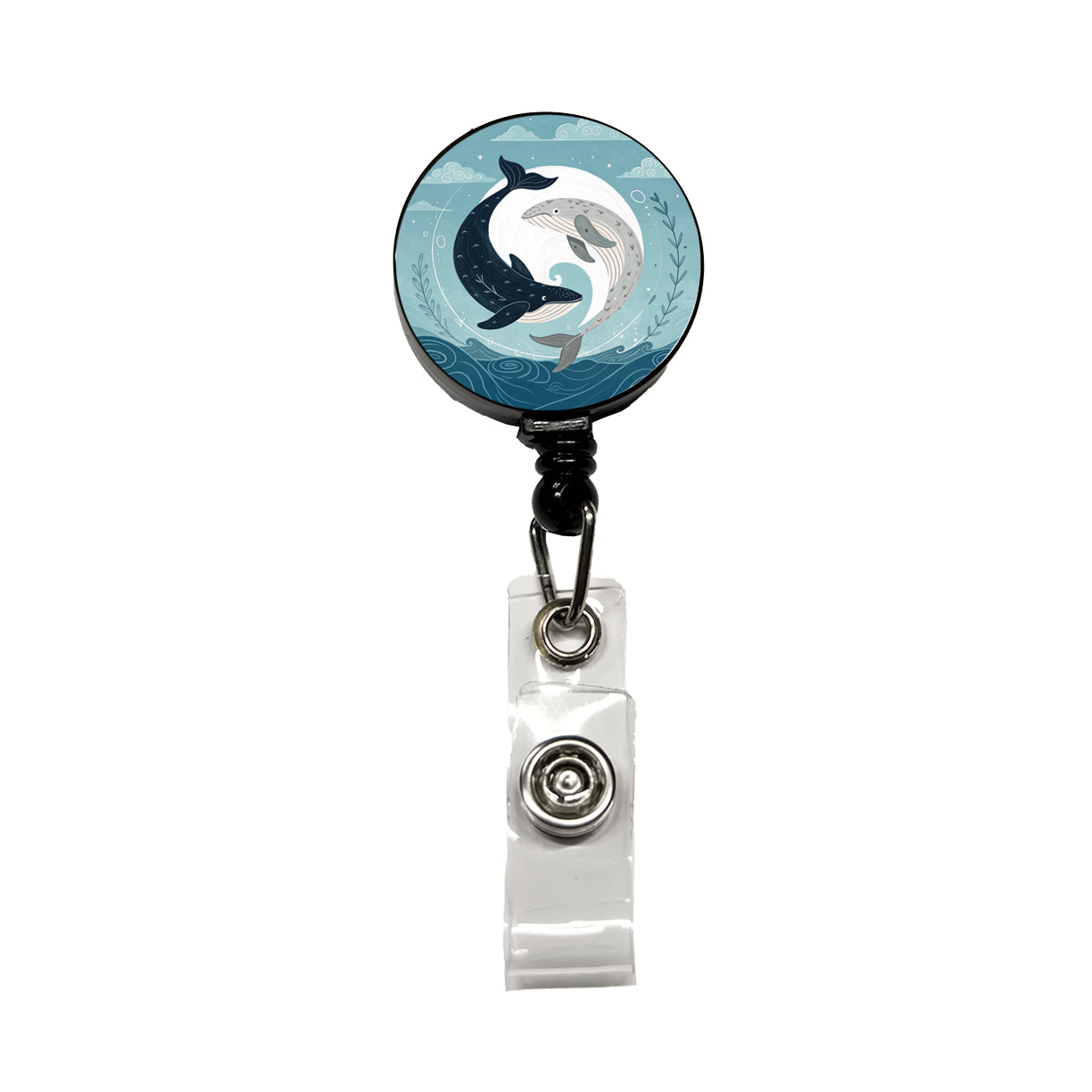 Two Whales Yin Yang Ocean Sky Retractable ID Key Card Name Tag Badge Holder with Clip