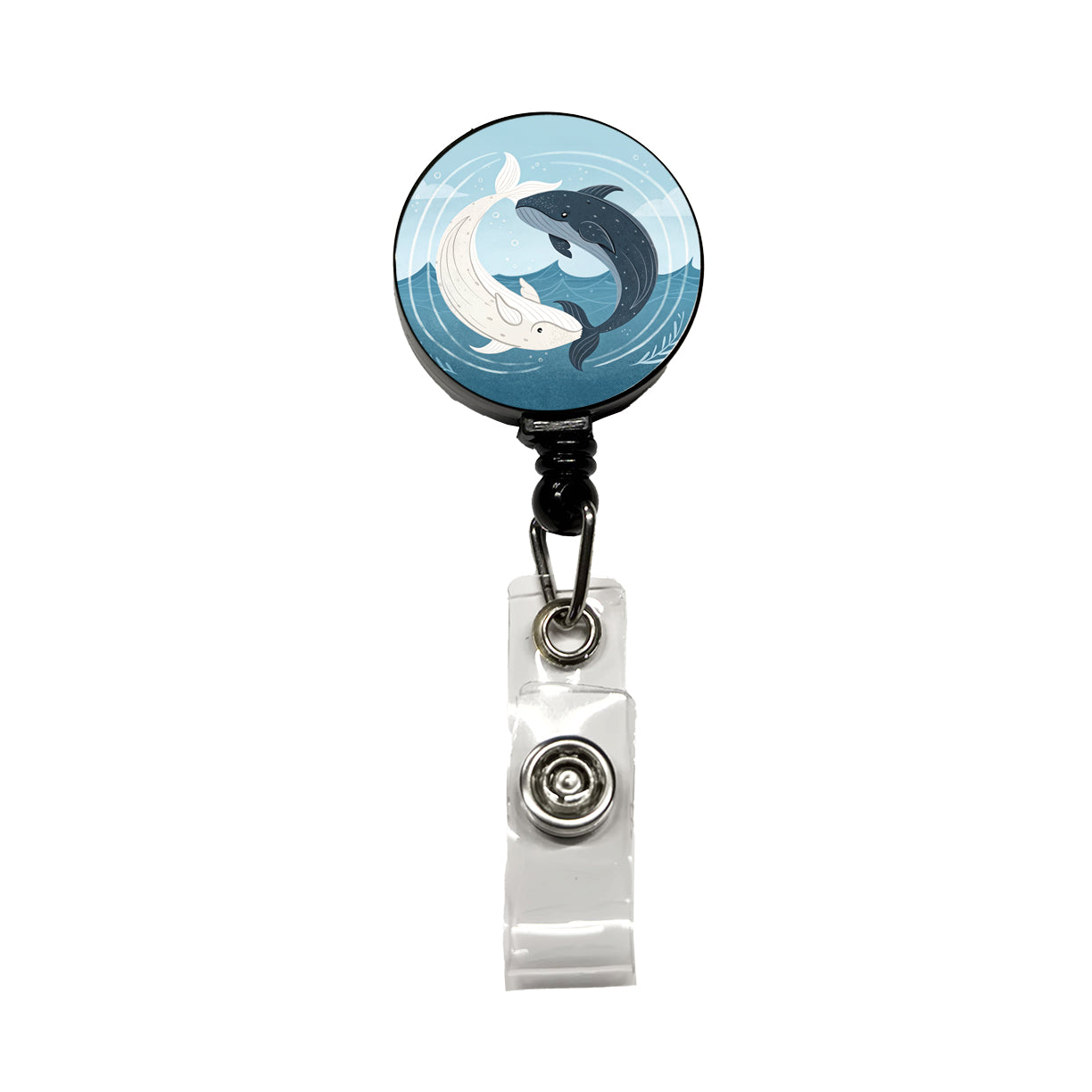 Two Whales Yin Yang Ocean Retractable ID Key Card Name Tag Badge Holder with Clip