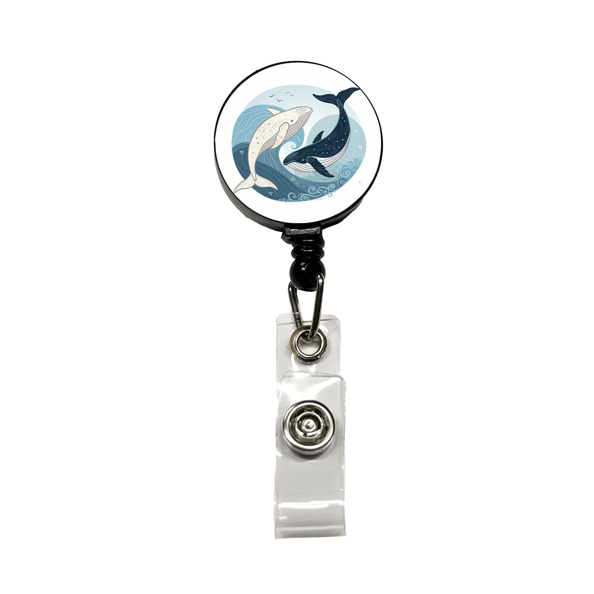 Two Whales Yin Yang Retractable ID Key Card Name Tag Badge Holder with Clip