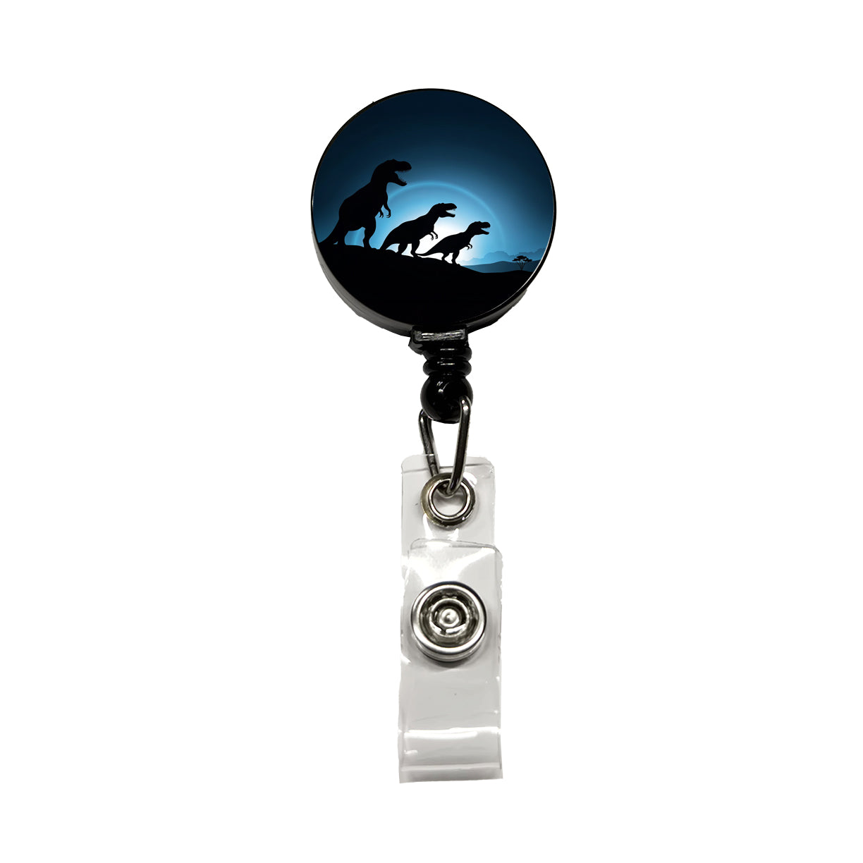 Tyrannosaurus T-Rex Dinosaur Night Silhouettes Retractable ID Key Card Name Tag Badge Holder with Clip