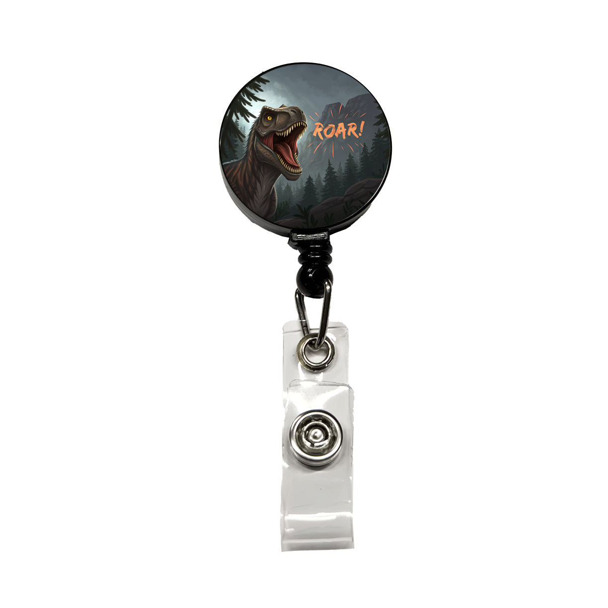 Tyrannosaurus T-Rex Dinosaur Roar Bold Text Retractable ID Key Card Name Tag Badge Holder with Clip