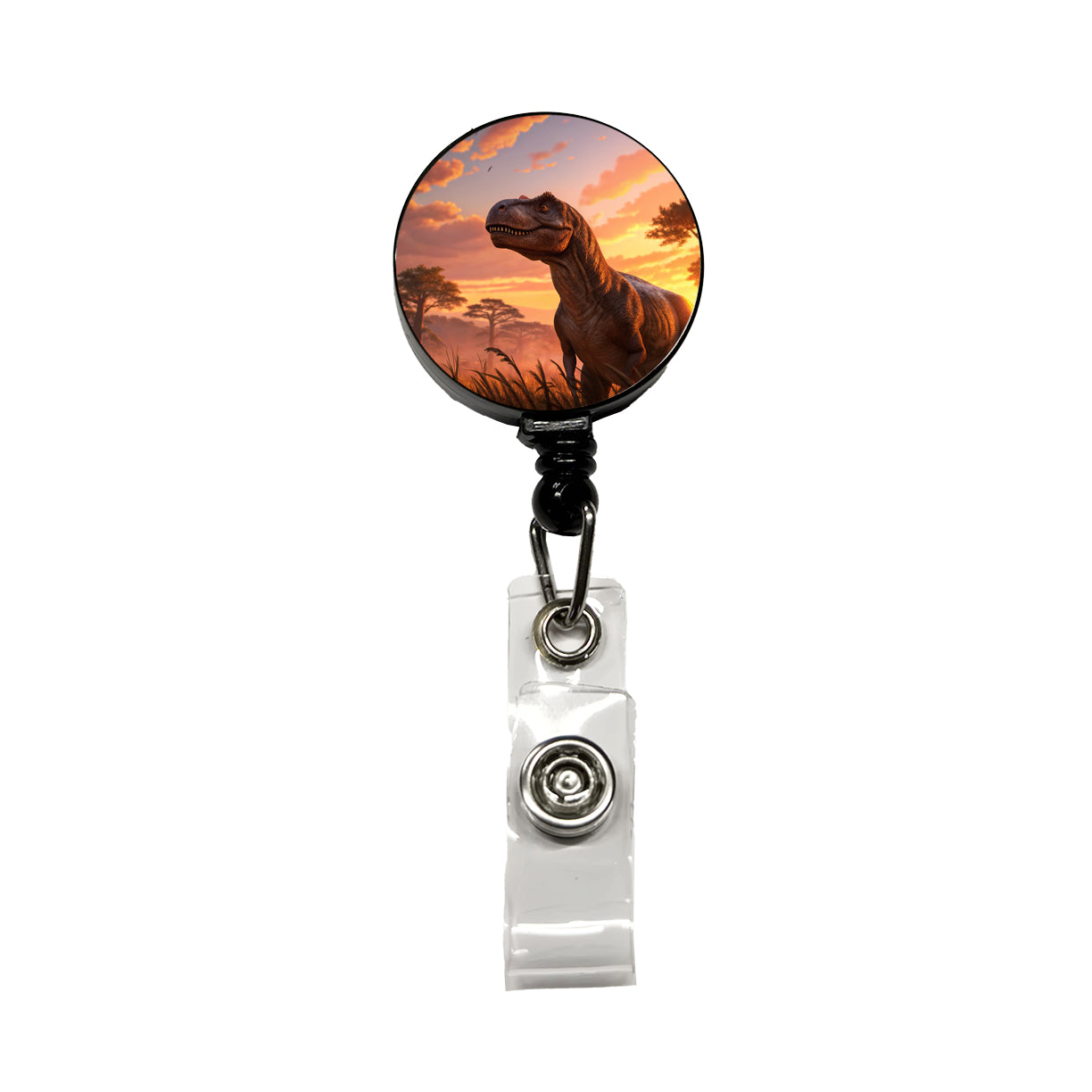 Tyrannosaurus T-Rex Dinosaur Sunset Sky Retractable ID Key Card Name Tag Badge Holder with Clip