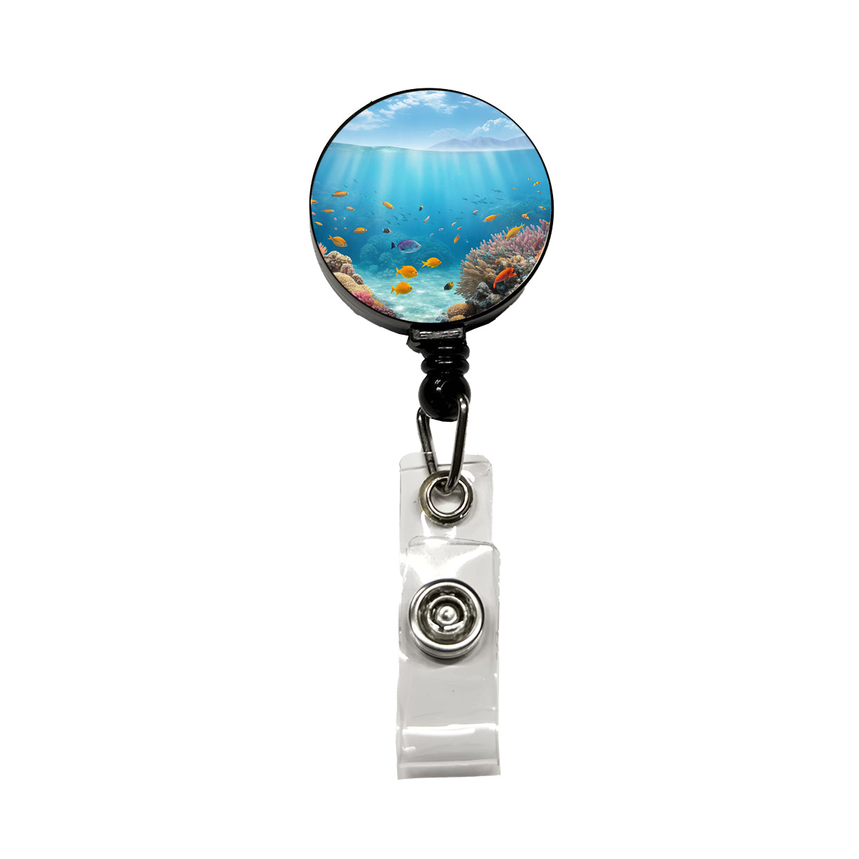 Underwater Scene Tropical Fish Ocean Retractable ID Key Card Name Tag Badge Holder with Clip