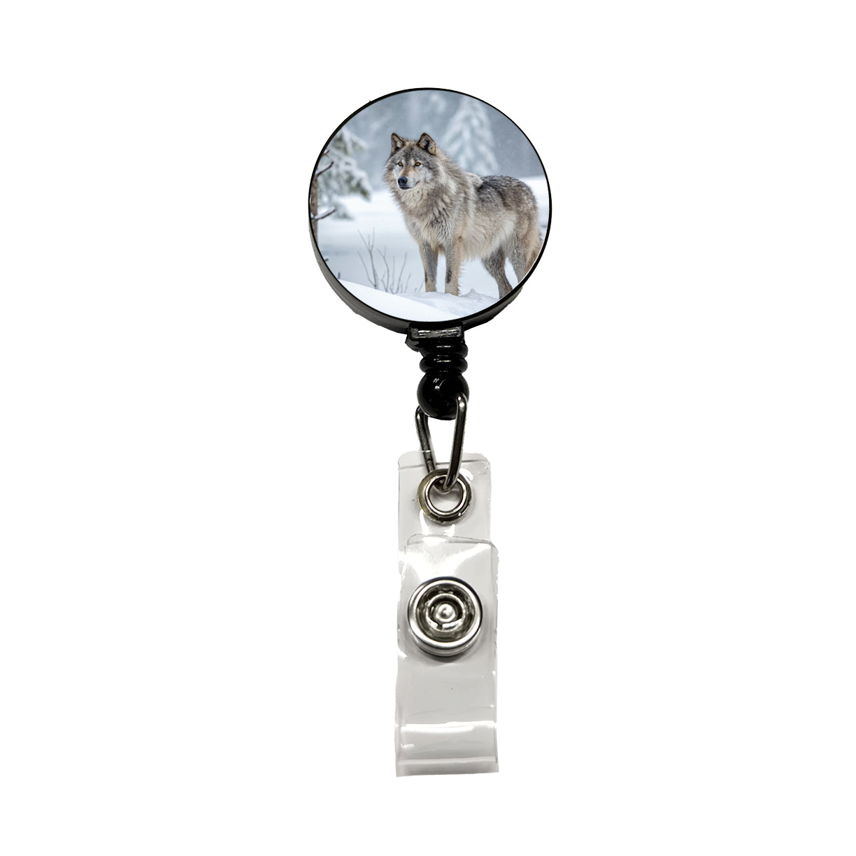 Wolf In Snow Scene Stunning Retractable ID Key Card Name Tag Badge Holder with Clip