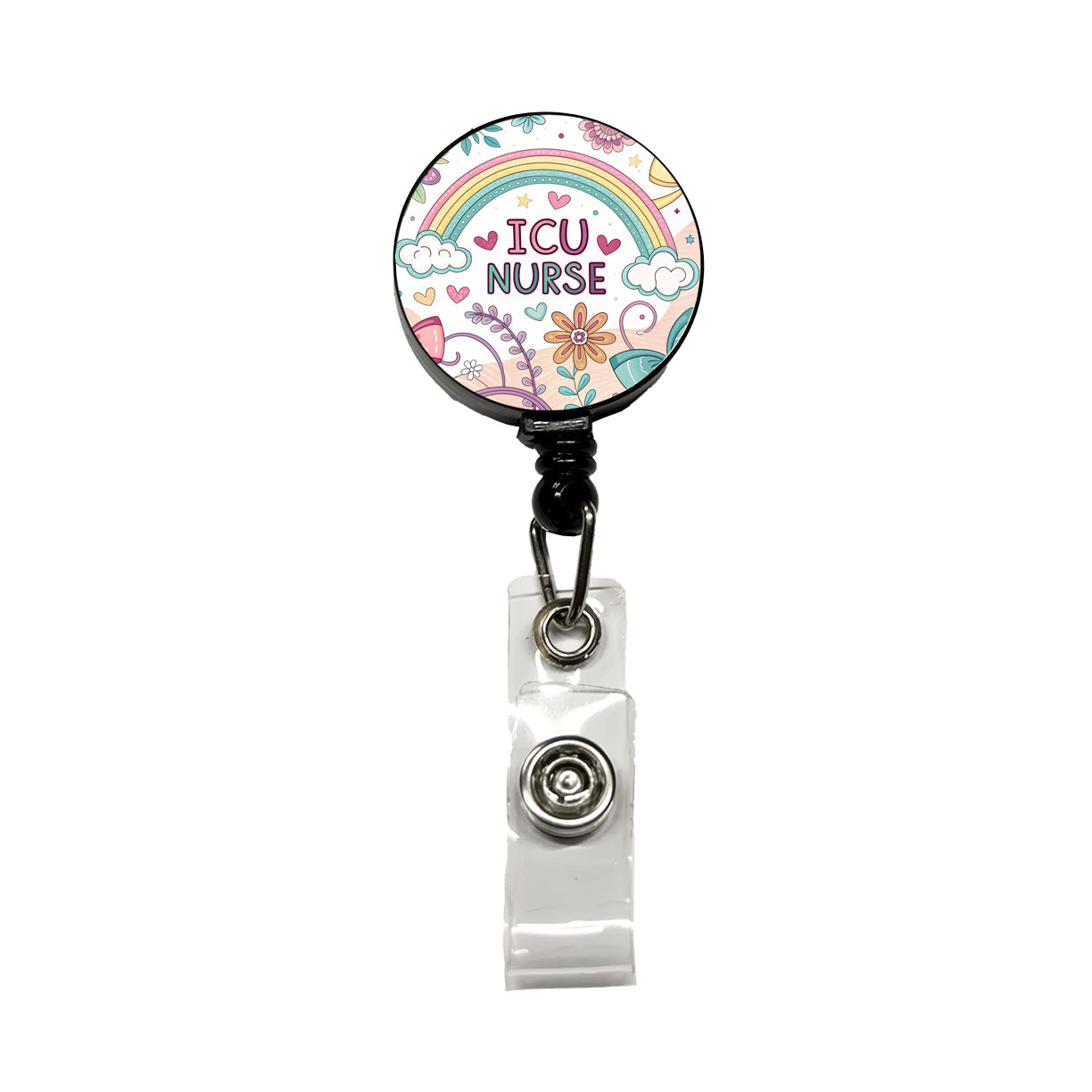 ICU Nurse Appreciation Coquette Bows Flowers Retractable ID Key Card Name Tag Badge Holder with Clip