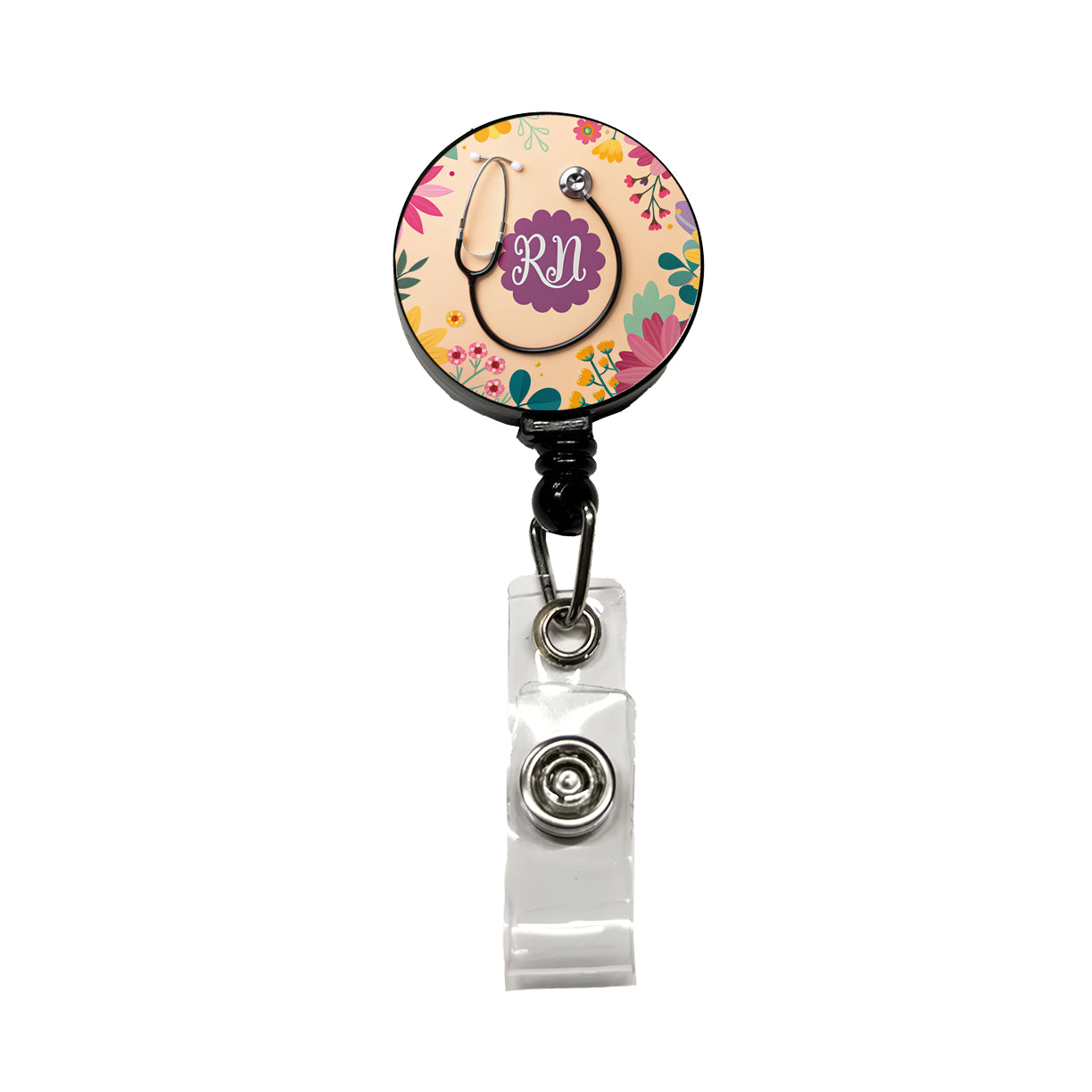 RN Registered Nurse Appreciation Stethoscope Flowers Retractable ID Key Card Name Tag Badge Holder with Clip