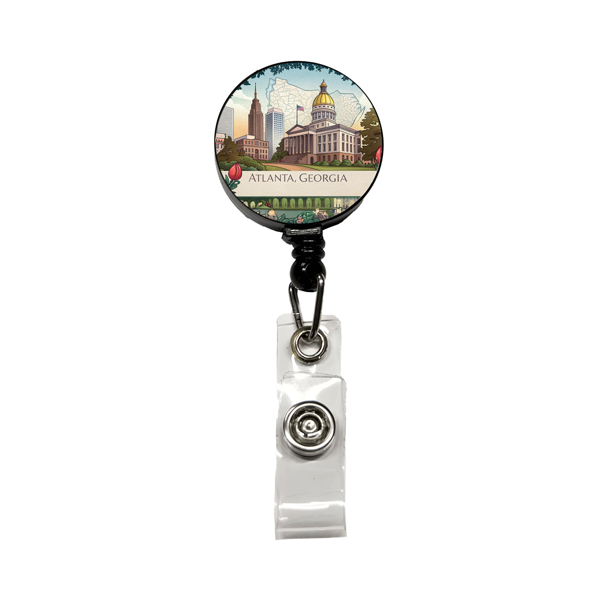 Atlanta, Georgia GA Travel City State Stamp Retractable ID Key Card Name Tag Badge Holder with Clip