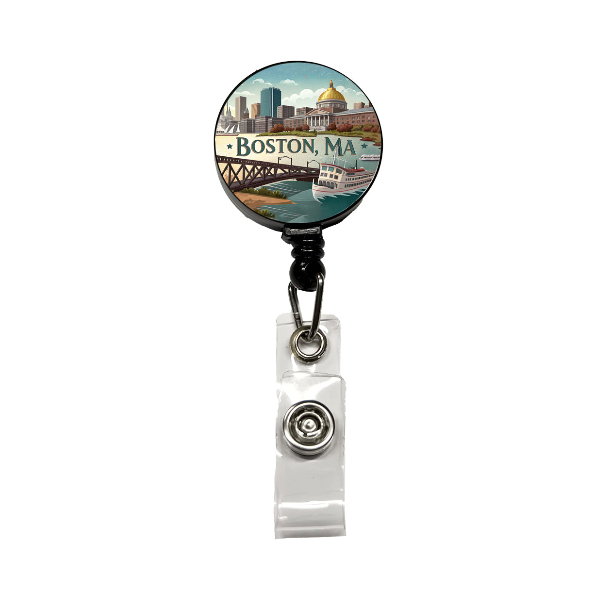 Boston, Massachusetts MA Travel City State Stamp Retractable ID Key Card Name Tag Badge Holder with Clip