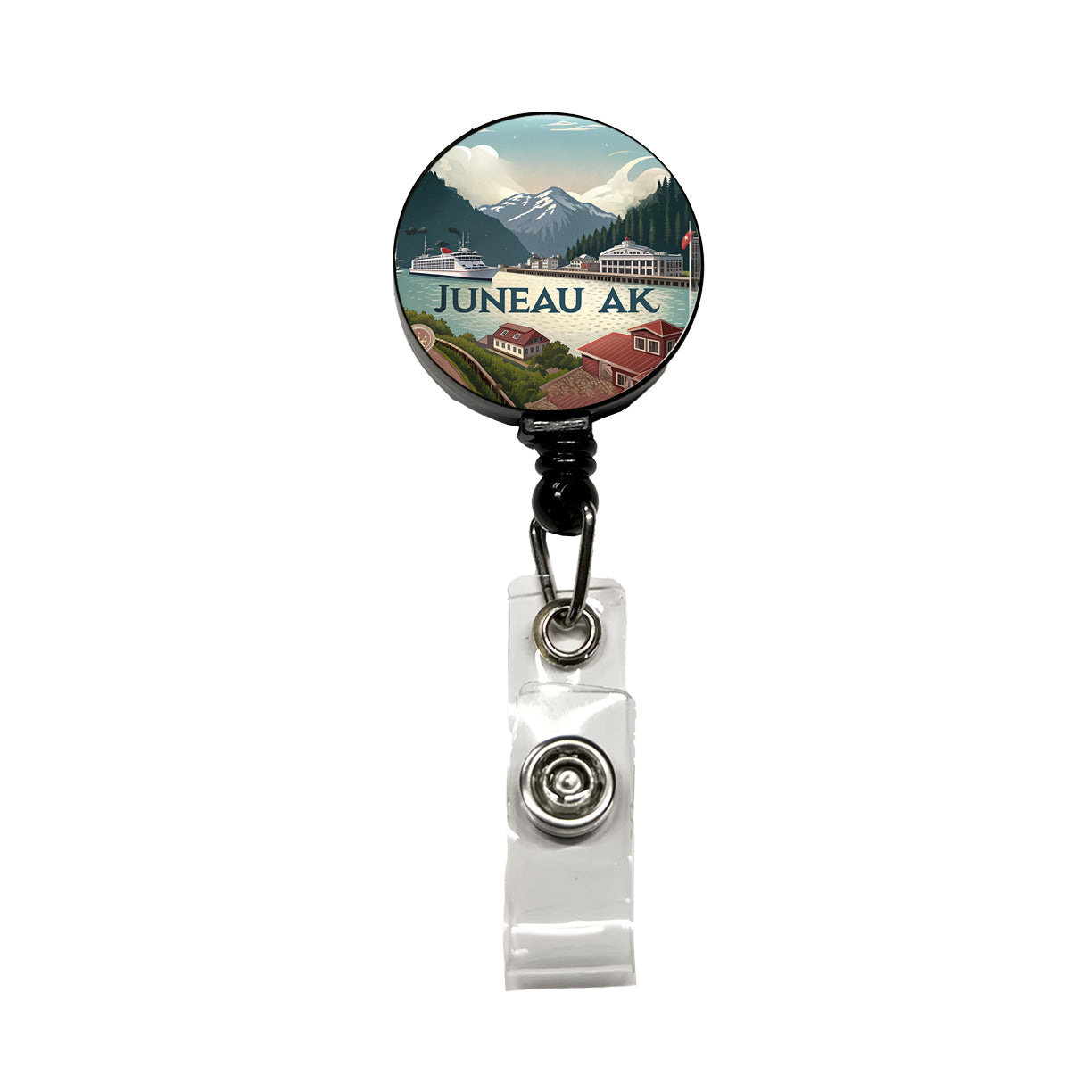 Juneau, Alaska AK Travel City State Stamp Retractable ID Key Card Name Tag Badge Holder with Clip