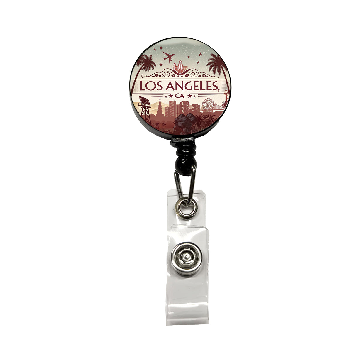 Los Angeles, California CA Travel City State Stamp Retractable ID Key Card Name Tag Badge Holder with Clip