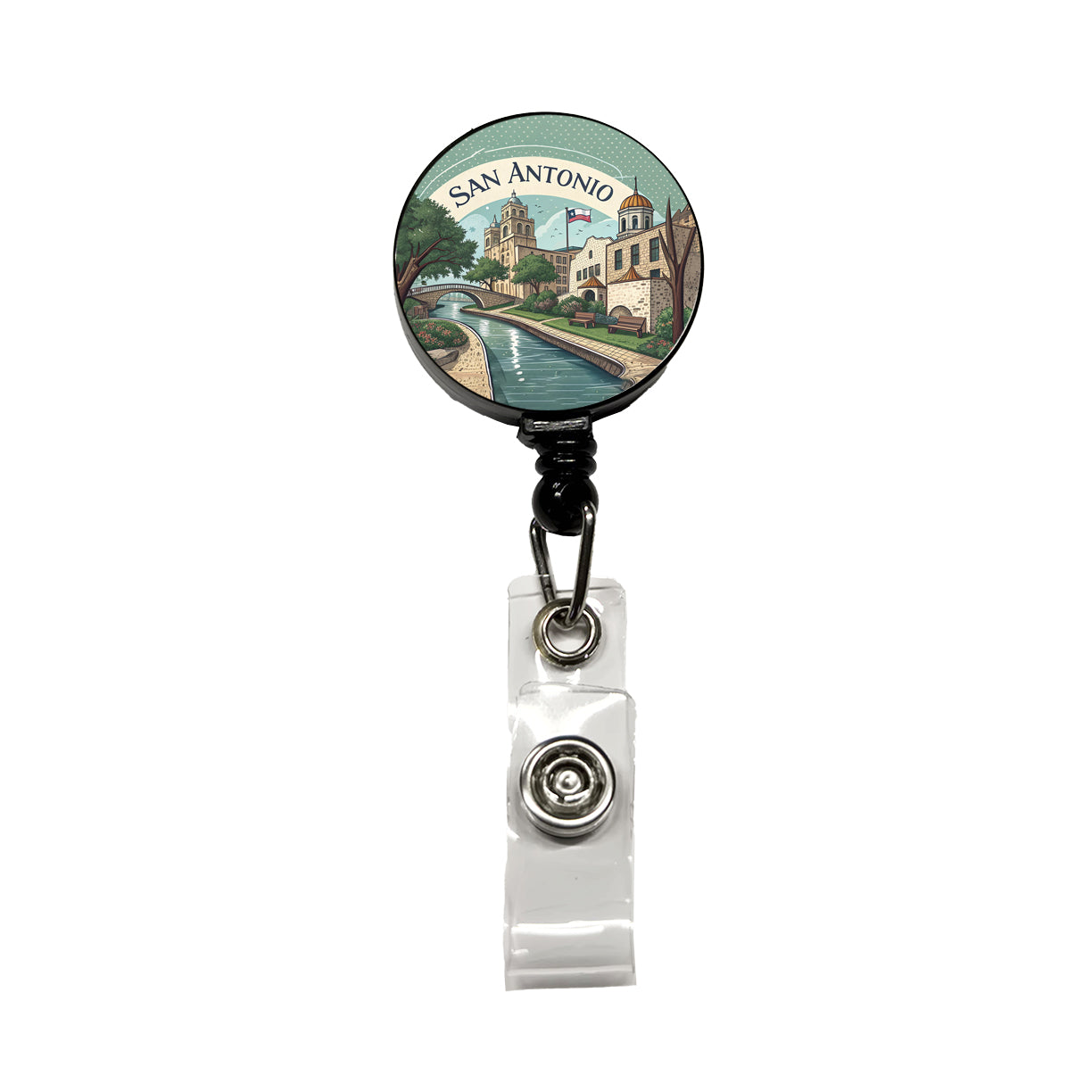 San Antonio, Texas TX Travel City State Stamp Retractable ID Key Card Name Tag Badge Holder with Clip