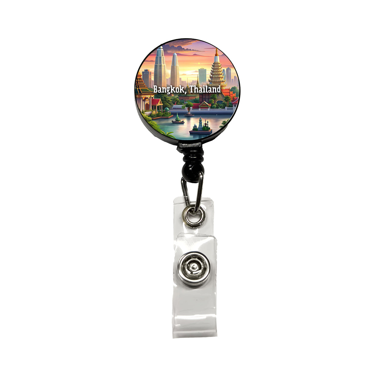 Bangkok, Thailand Travel City Country Stamp Retractable ID Key Card Name Tag Badge Holder with Clip