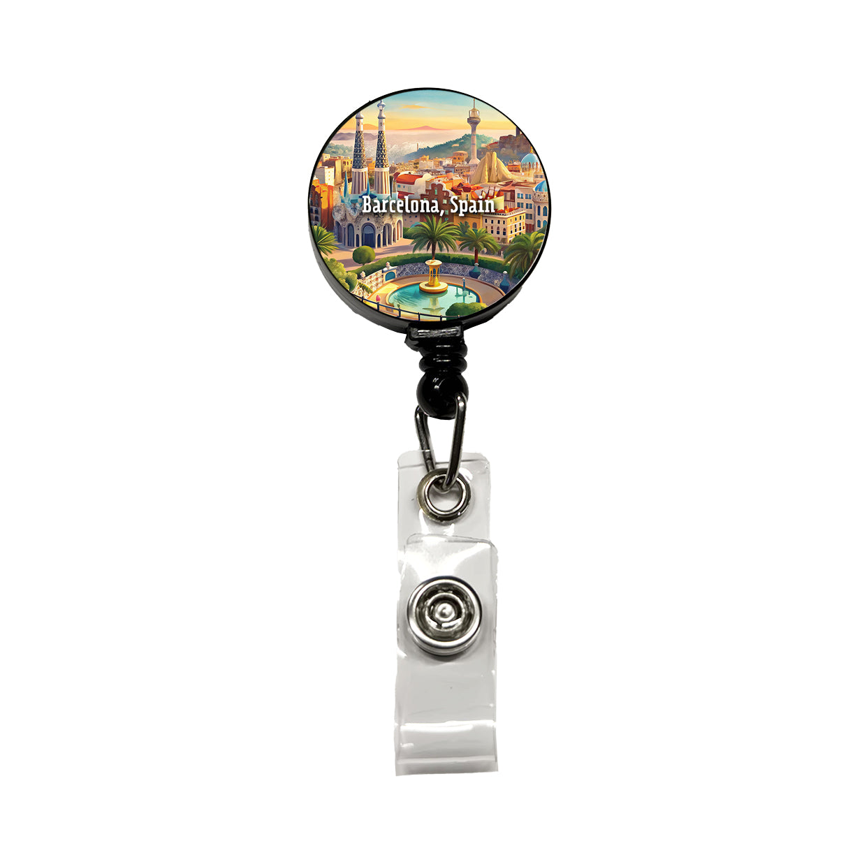 Barcelona, Spain Travel City Country Stamp Retractable ID Key Card Name Tag Badge Holder with Clip