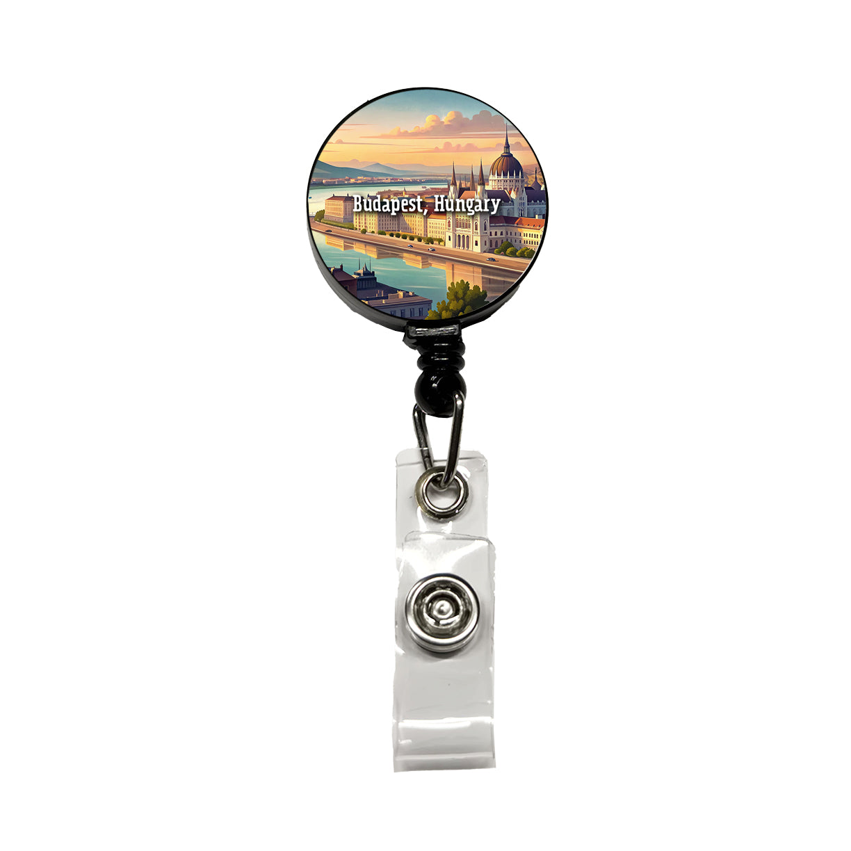 Budapest, Hungary Travel City Country Stamp Retractable ID Key Card Name Tag Badge Holder with Clip