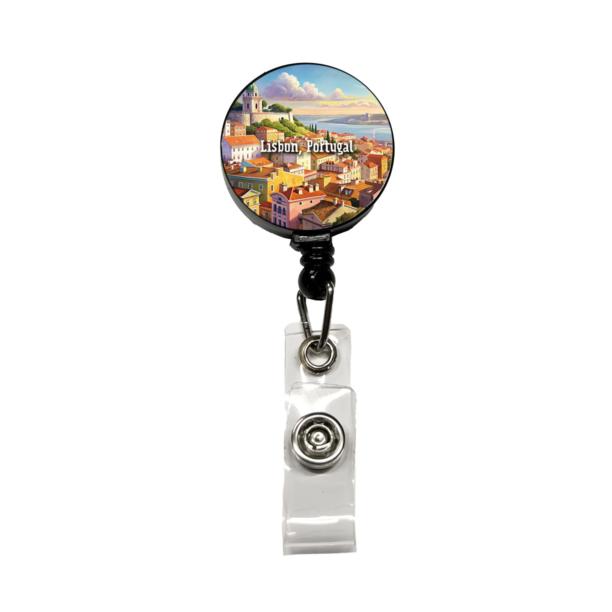 Lisbon, Portugal Travel City Country Stamp Retractable ID Key Card Name Tag Badge Holder with Clip