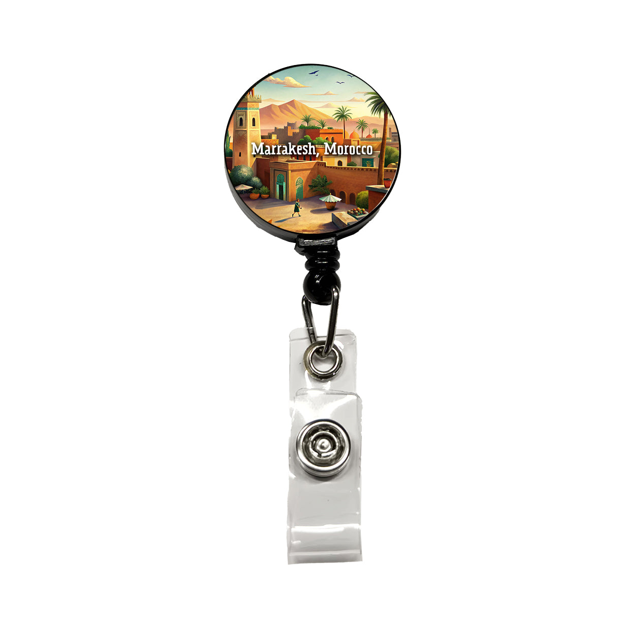 Marrakesh, Morocco Travel City Country Stamp Retractable ID Key Card Name Tag Badge Holder with Clip