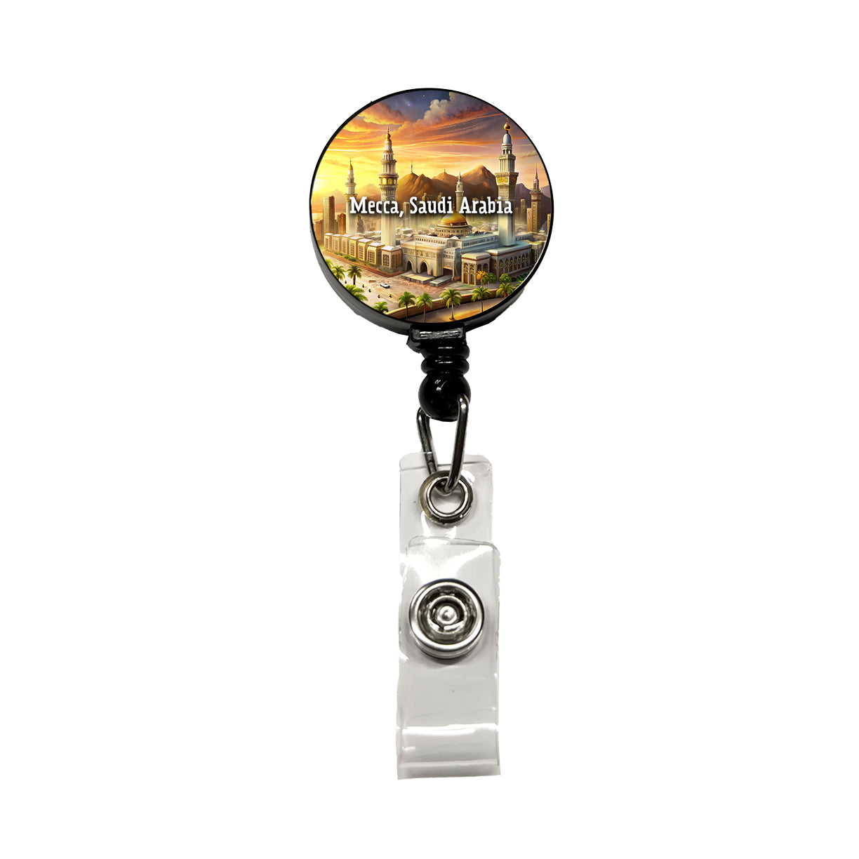 Mecca, Saudi Arabia Travel City Country Stamp Retractable ID Key Card Name Tag Badge Holder with Clip