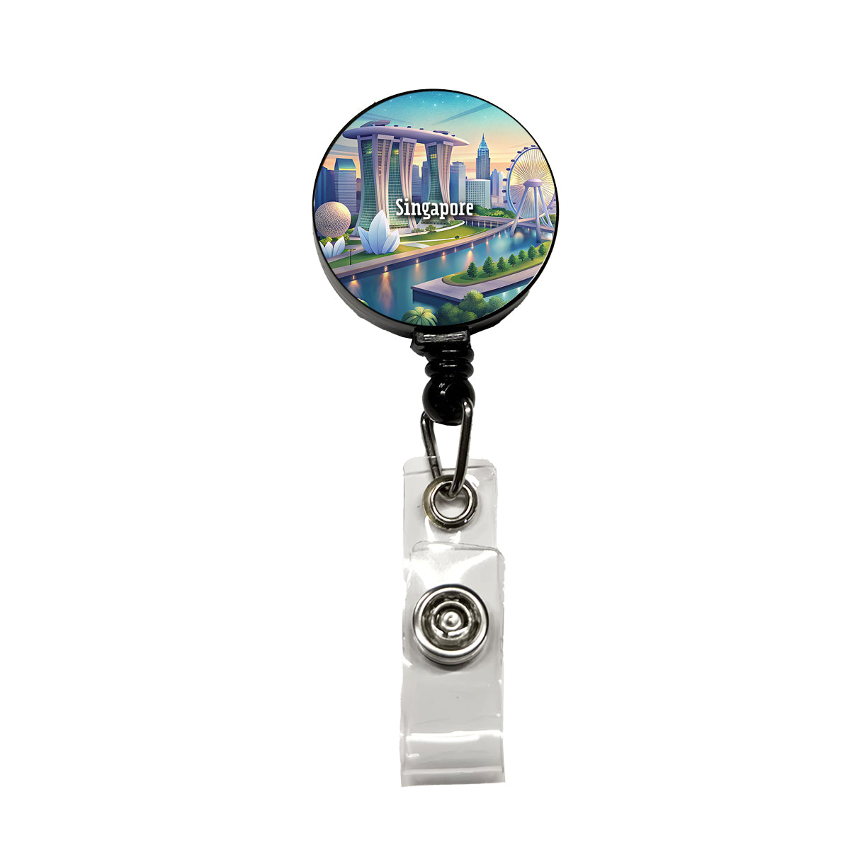 Singapore Travel City Country Stamp Retractable ID Key Card Name Tag Badge Holder with Clip