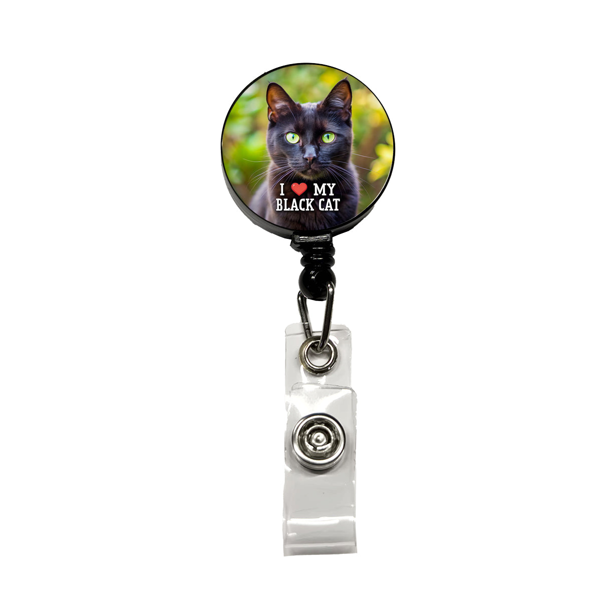 I Love My Black Cat Heart Retractable ID Key Card Name Tag Badge Holder with Clip