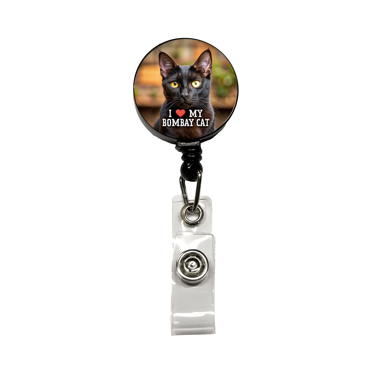 I Love My Bombay Cat Heart Retractable ID Key Card Name Tag Badge Holder with Clip