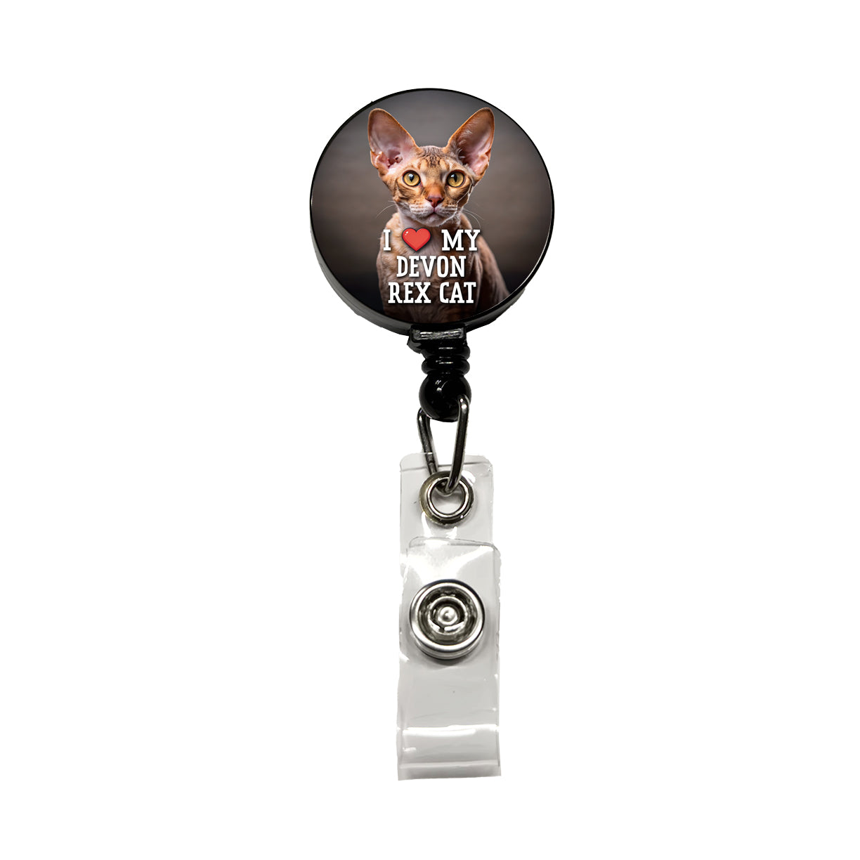 I Love My Devon Rex Cat Heart Retractable ID Key Card Name Tag Badge Holder with Clip