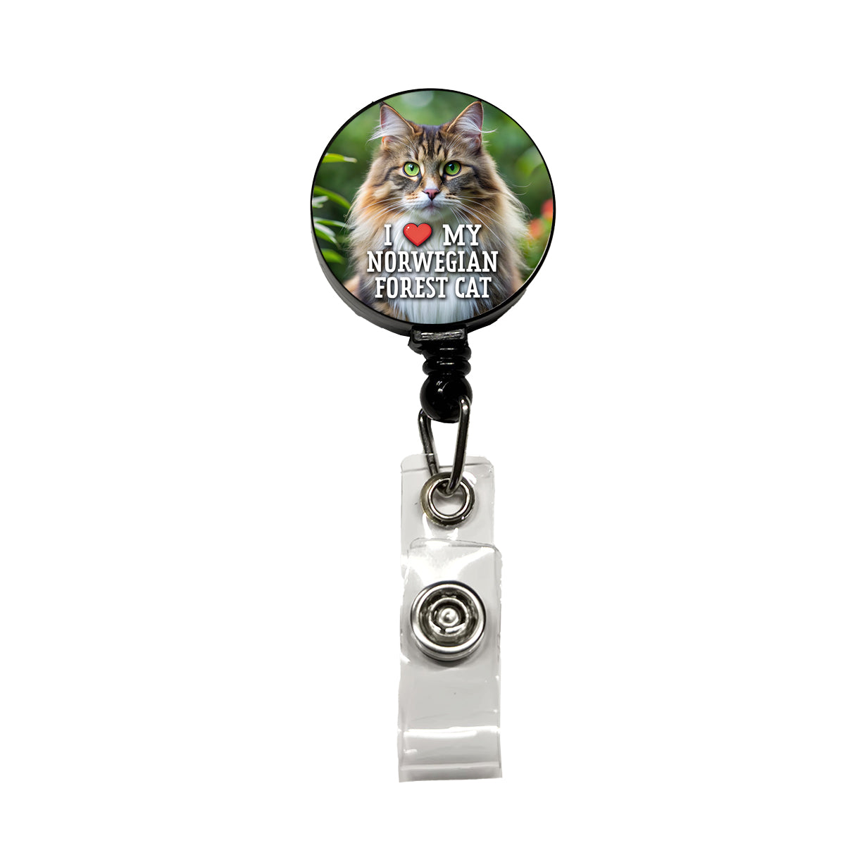 I Love My Norwegian Forest Cat Heart Retractable ID Key Card Name Tag Badge Holder with Clip