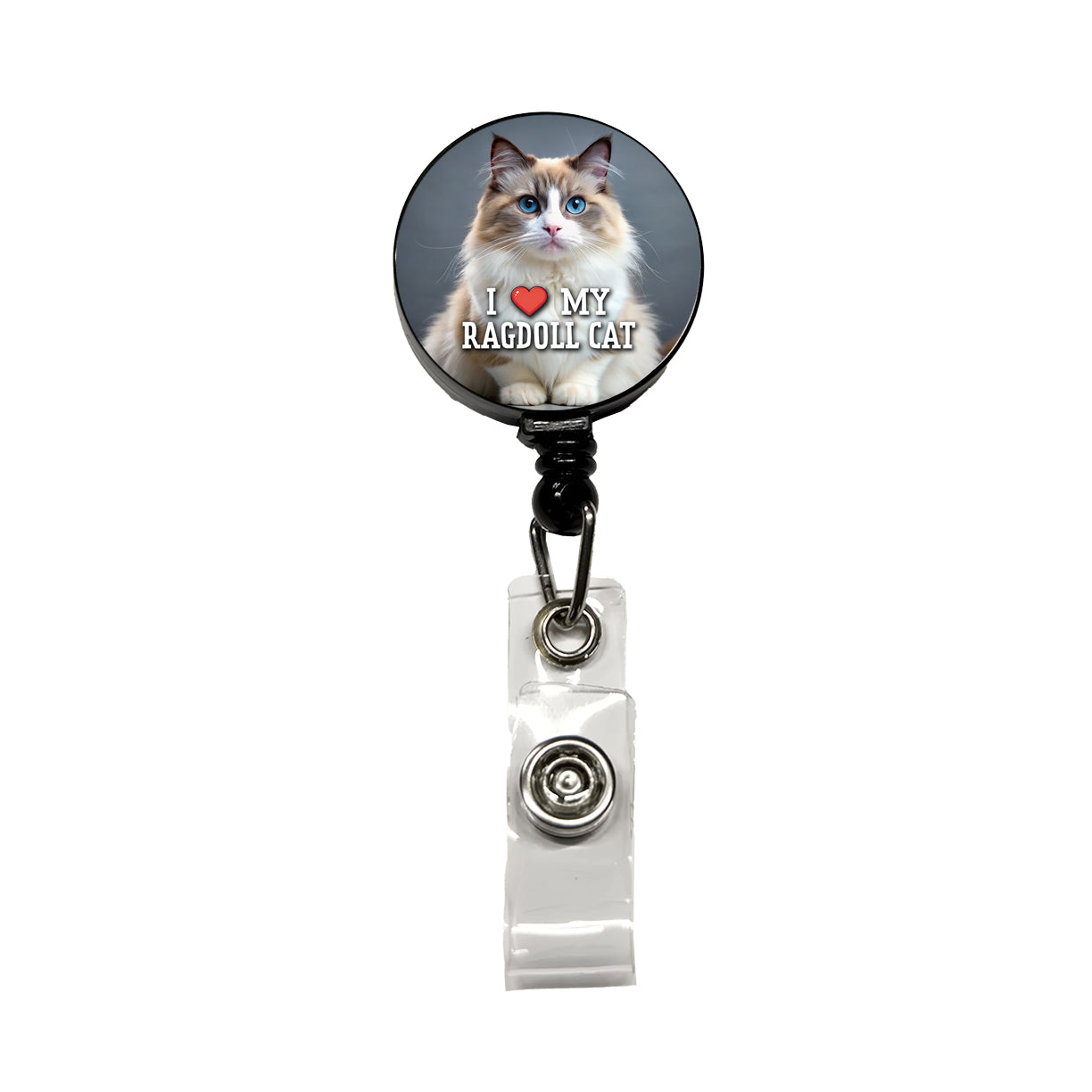 I Love My Ragdoll Cat Heart Retractable ID Key Card Name Tag Badge Holder with Clip