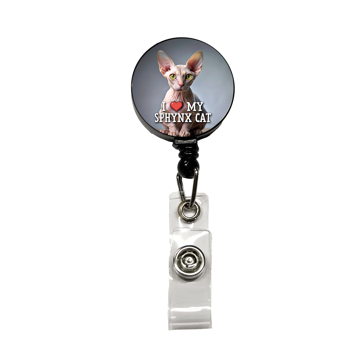 I Love My Sphynx Cat Heart Retractable ID Key Card Name Tag Badge Holder with Clip